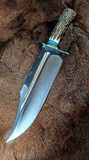 CUSTOM HANDMADE D2 STEEL HUNTING BOWIE KNIFE WITH STAG HORN HANDLE  SHEATH