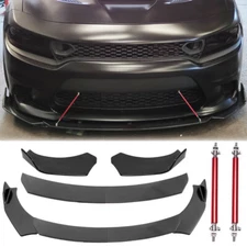 Carbon Front Bumper Lip Spoiler Splitter + Strut Rods For Dodge Charger Scatpack
