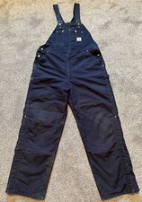 CARHARTT BIB OVERALLS Mens 42x32 NAVY Canvas Quilt Lined R02 DNY Double Knee