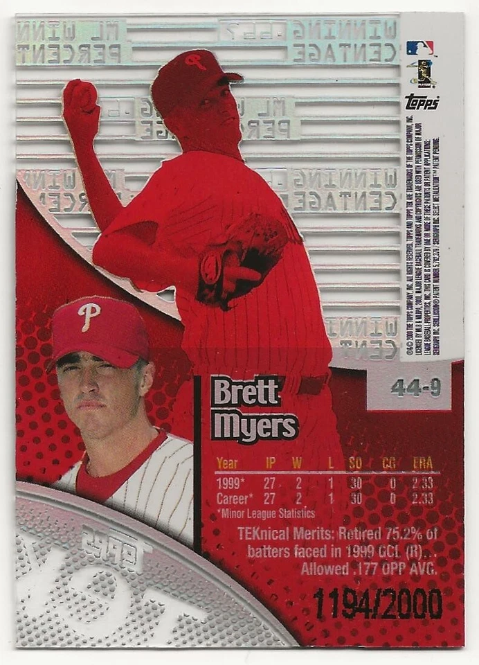 2000 Topps Tek Pattern Brett Myers /2000 Rookie #44-9 - Image 2 of 2