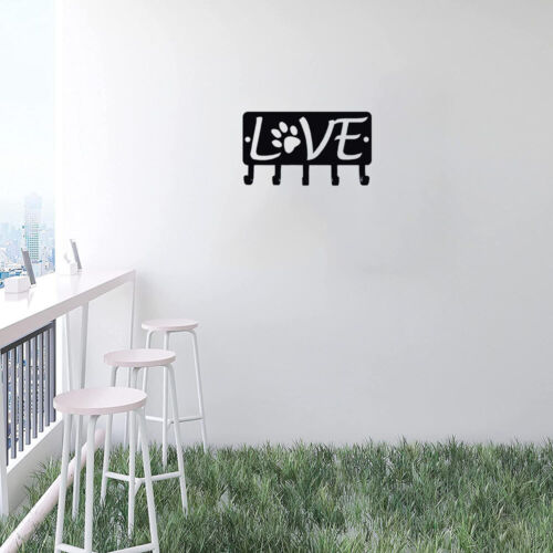 Love with Dog Paw #2 Key Rack Hanger & Dog Leash Organizer Metal Wall Art - Foto 1 di 8