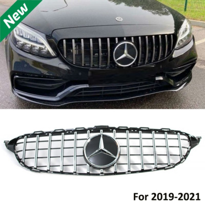 Chrome Front Grille W/3D Emblem For Mercedes Benz 2019-2021 W205 C43 C300 C200