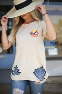 VINTAGE HAVANA Destroyed Free Spirit Wild at Heart Tee Faded Yellow ( S ) 