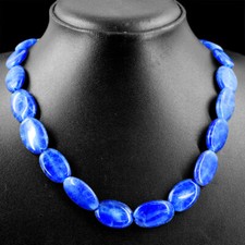 Single Strand 310.00 Cts Earth Mined Blue Sapphire Oval Beads Necklace NK 08E82