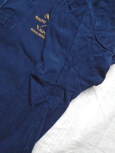Vintage 90s Polo Ralph Lauren Large Rugby Shirt Navy Elbow Shoulder Patches - Picture 6 of 10