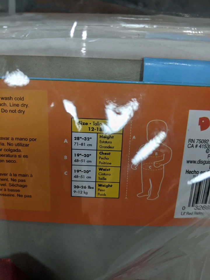 Lil' Red Riding Hood 服装伪装,12-18 个月 - 完整 - 二手 — 第 3/4 张图片