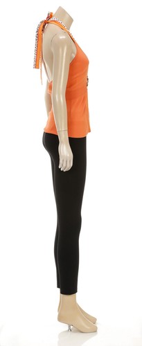 Roberto Cavalli Orange Multicolor Animal Print Trim Floral Medallion Halter Top - Picture 3 of 3