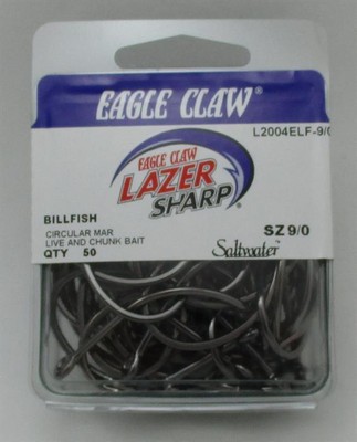 Eagle Claw L2004ELFH-9/0 Turnier Billfish Kreis Haken Größe UK 9/0 50CT