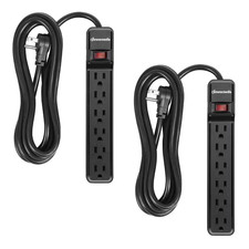 15 Ft. 6-Outlet Power Strip Surge Protector, 500 J in Black 2-Pack 