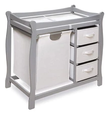 Elegant Gray Baby Changing Table With Hamper And 3 Removable Baskets