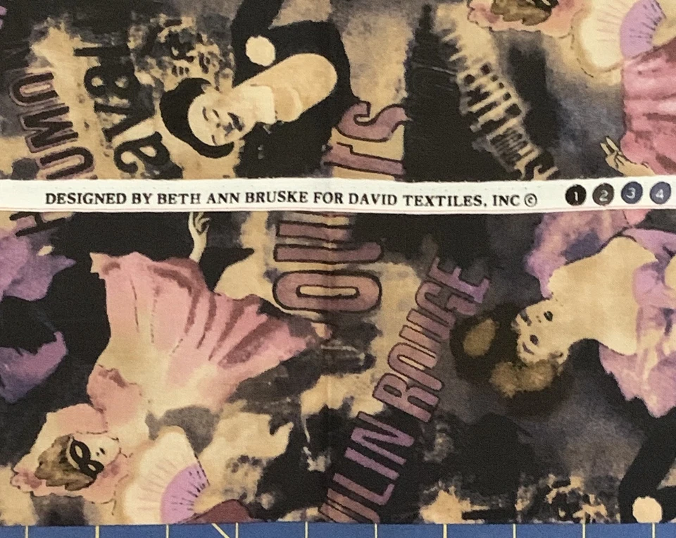 *OOP/HTF* Moulin Rouge cotton fabric BTHY by Beth Ann Bruske for David textiles - Image 4 of 4