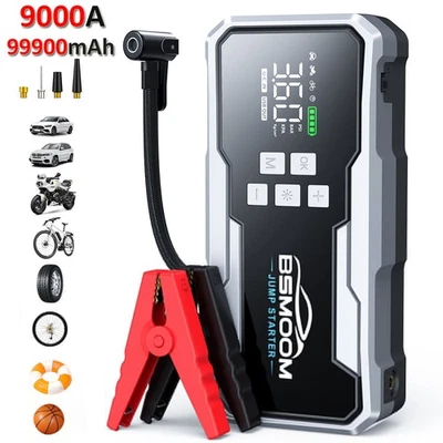 BSMOOM 9000A Car Jump Starter With Air Compressors Battery Booster 99900mah Power Bank