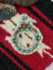 "Christmas Collection" Handmade Sterling Silver Kingman with Coral Pendant "Sig