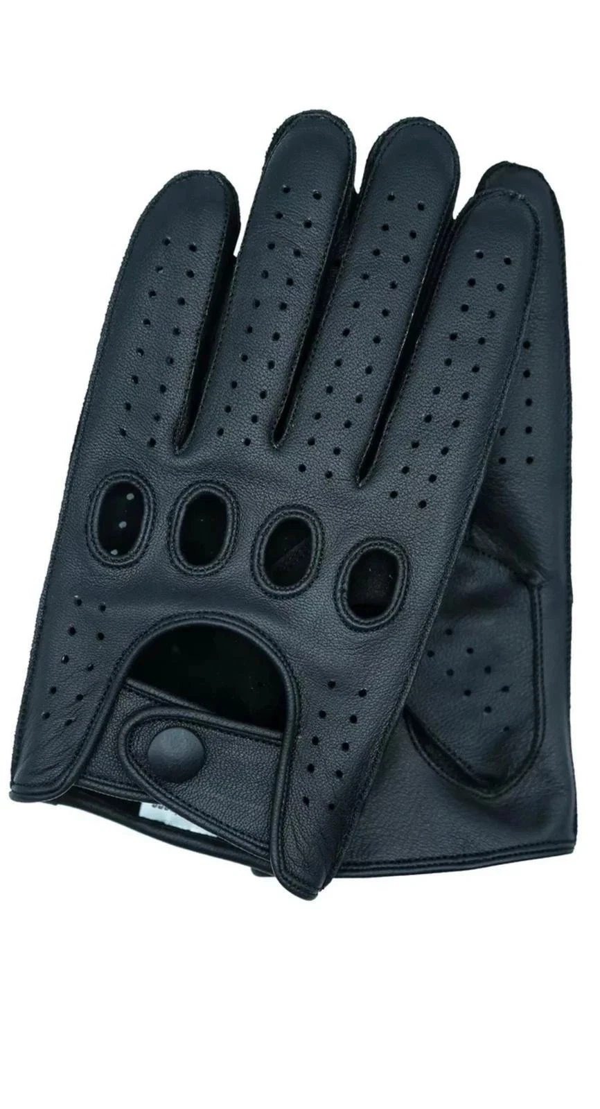 Men's Genuine Leather Full-finger Driving Gloves Black