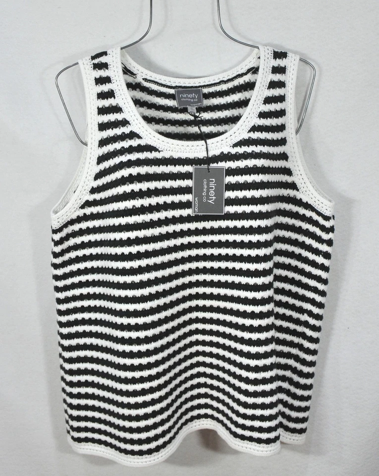 Ninety Women’s Sweater Vest 3X Black White Stripe Knit Sleeveless Tank Top NWT - Image 4 of 4