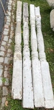 Four (4)  103” long wood chippy white painted porch post
