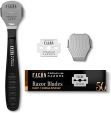 Facón Professional Callus Shaver Remover with 50 Blades Pedicure Razor for Feet