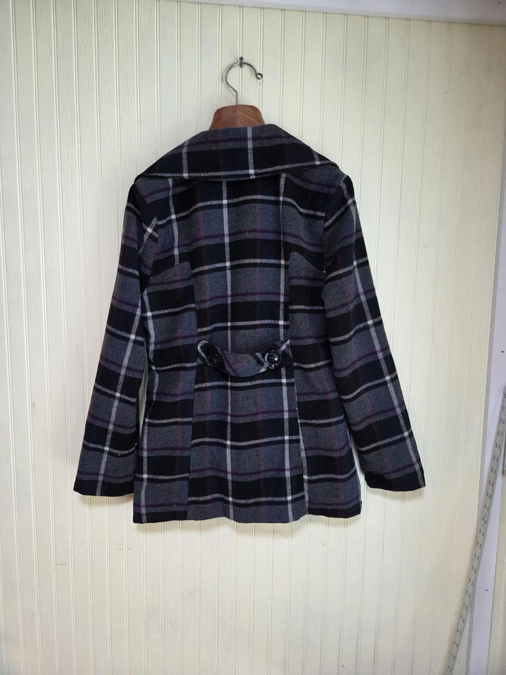 Abrigo Mujer Rue21 Grande Mezcla Lana A Cuadros Doble Pecho Chaquetón Chaqueta Foto 3 de 4