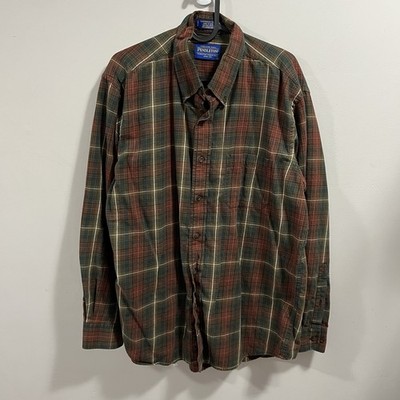 Pendleton Canterbury Cloth Button Down Plaid Shirt Cotton Merino Wool Blend Sz L