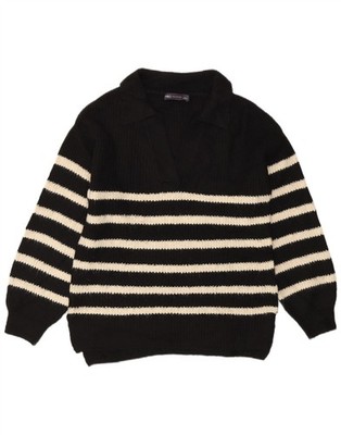 Marks & Spencer Damen Pullover Pulli Polokragen UK 10 Small schwarz gestreift ZD13