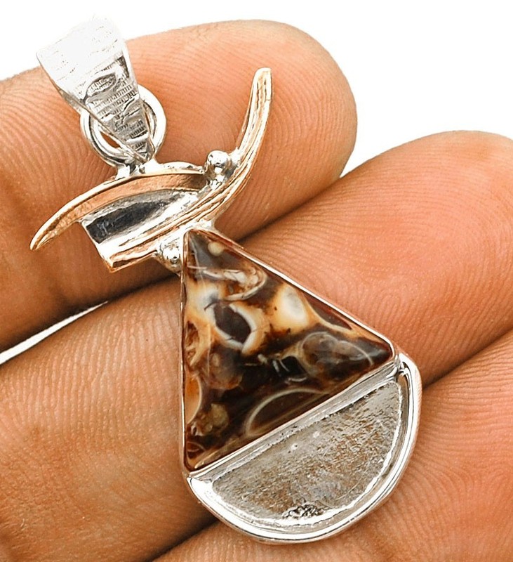 Natural Two Tone Turtella Jasper USA 925 Solid Sterling Silver Pendant