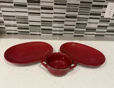 2 Members Mark Red Oval Dinner Plates And 1 Bowl New