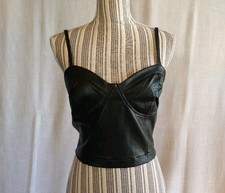 Guess Black Janessa Sweetheart faux leather Strappy Bustier Bralette Size Large