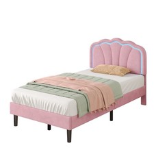 Image of 3FT SINGLE BED VELVET UPHOLSTERED BED FRAME WITH LED HEADBOARD & SOLID WOOD SLAT