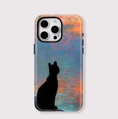 Black Cat Sunset Painting Tough Case für iPhone 17 16 15 14 13 12 11 Pro Max