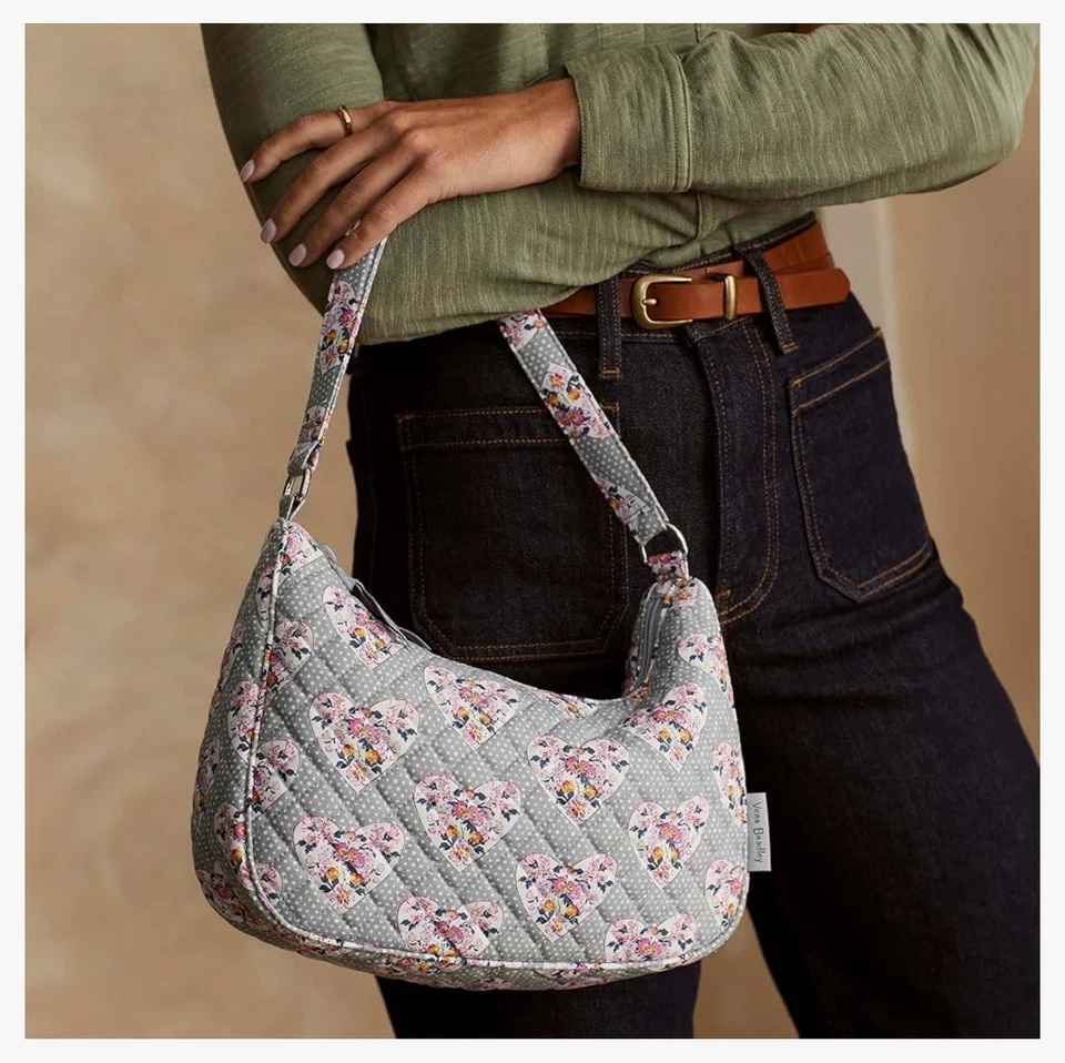 Bolso Bandolera Vera Bradley Frannie Media Luna Mon Amour Gris Corazones Foto 4 de 4