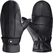 Harssidanzar Womens Genuine Sheepskin Leather Mittens With Warm Large, Black 