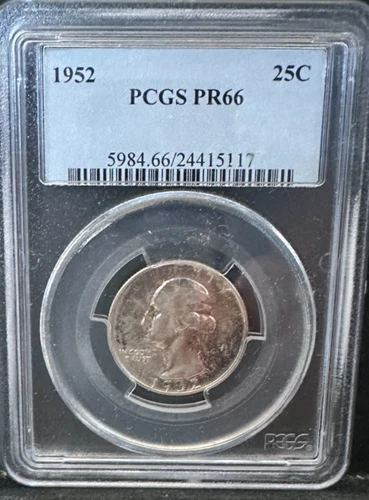 1952 Washington Quarter 25C PCGS PR66