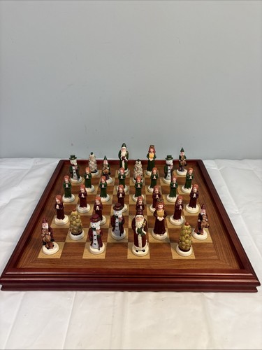Christmas Chess Set w/Santa, Snowman, Angels, Elves, Tree W/Board 32 Pcs Vintage
