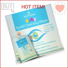NOVEHA Baby Eyelid & Lash Wipes | Safe & Natural Pack of 60 Pre-moistened Wipes
