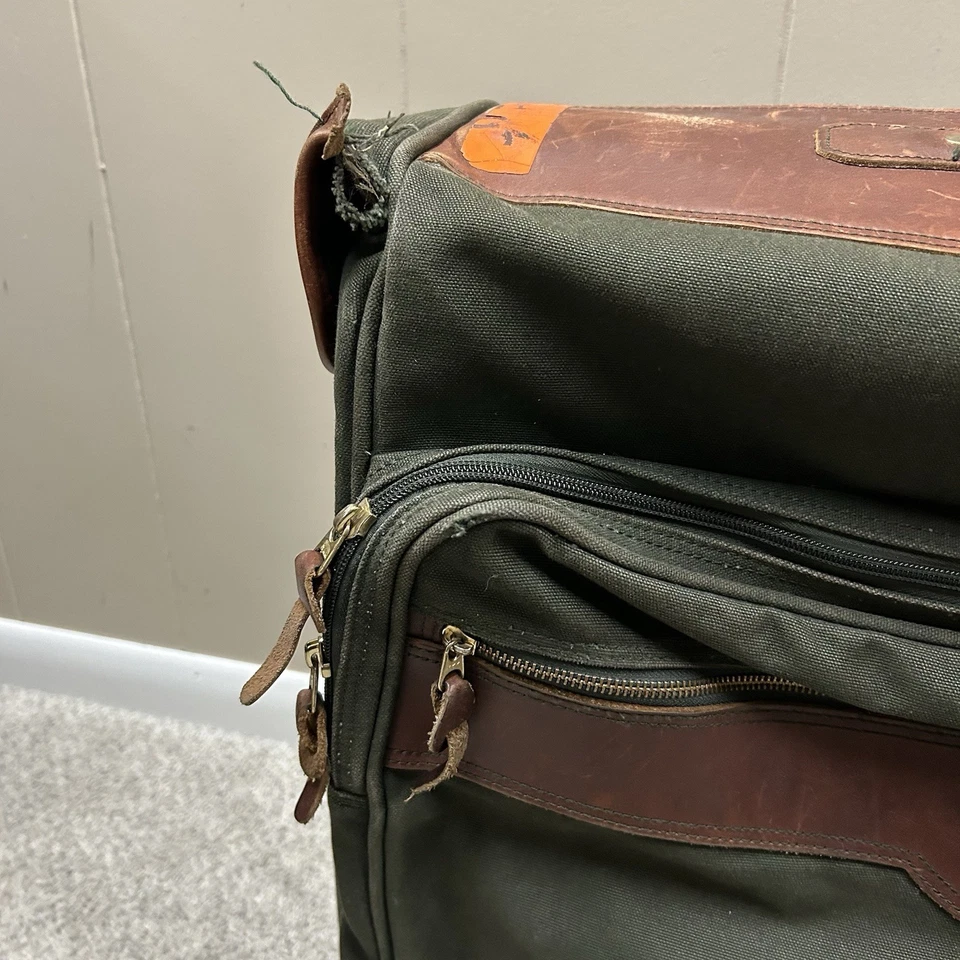 Maletín con ruedas vintage Orvis Battenkill bolsa de equipaje cuero lona verde Foto 3 de 4