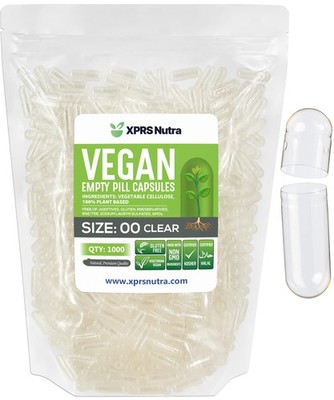 XPRS Nutra Size 00 Empty Capsules - 1000 Clear 1000 Count (Pack of 1),
