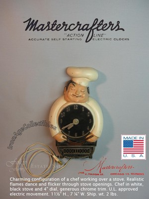 1967 Vintage Chef Kitchen Wall Clock Animated Cooking Stove Lamp Made in USA