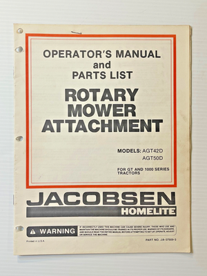 #ad Jacobsen Homelite Rotary Mower Attachment AGT42D Owner#x27;s Manual JA 37509 3 $4.20
