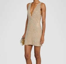 Stella McCartney Women's Beige Crystal V-Neck Mini Dress Size 38