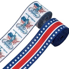 2 Rolls 10yd USA 250th Anniversary Wired Edge Ribbon 2.5in Burlap Red/Blue Pack