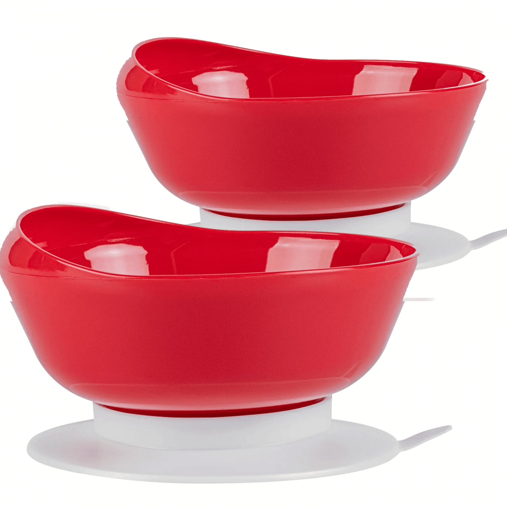 2pc Red Dignity Bowl Spill Proof Non Slip Suction Base Elderly Disabled Aid