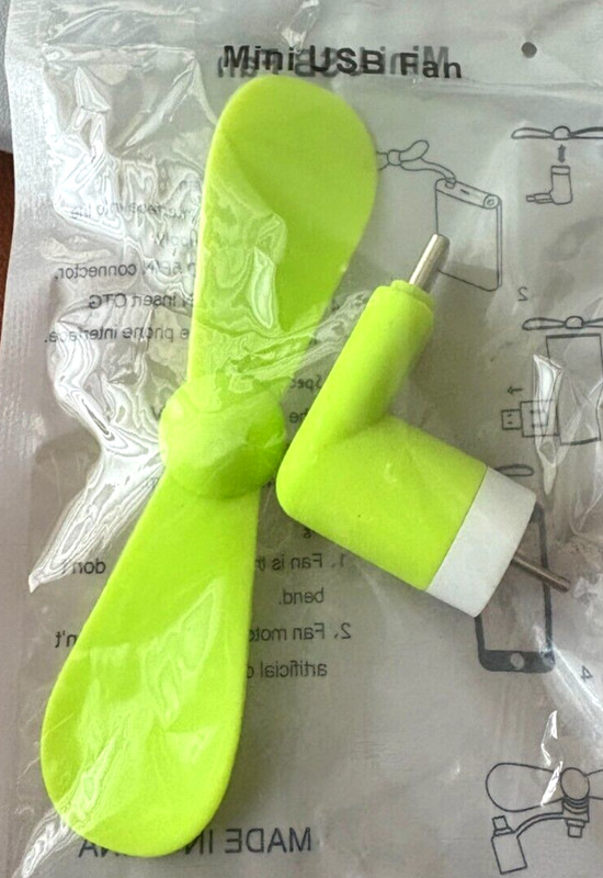 Mini Mobile Cooling Portable Green Fan 3.5” Diameter Blade-(USB-C) Connector