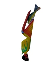 39” PELICAN WITH FISH HAND CARVED WOOD TROPICAL SCULPTURE BIRD DECOR TIKI BAR