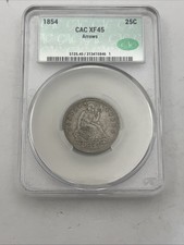 1854 25C Seated Liberty CAC XF45 Arrows