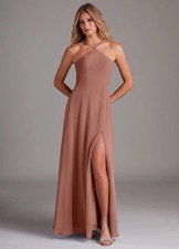 Azazie Bailey Cedar Rose A-Line Halter Side Slit Chiffon Dress A0