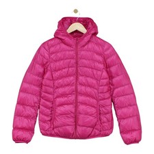 Uniqlo Down Quilted Jacket Womens Size M Pink Hooded Lightweight Casual