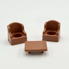 VTG Fisher Price Little People Arm Chairs & Table Living Room Furniture Brown