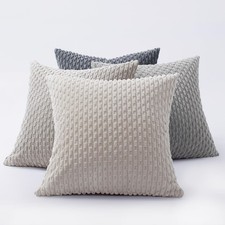 Softalker 4-Pack 16x16" Boho Stripe Corduroy Throw Pillow Covers Grey Beige Soft