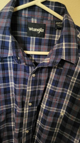 Wrangler Western Pearl Snaps Cowboy Shirt Plaid Long Sleeve Mens Size XL 2 Pocke - Picture 6 of 24