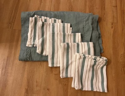 Williams Sonoma 100% Cotton Striped Napkins White Green Beige Set of 6